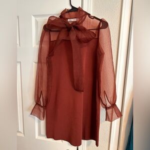 Zara Burgundy Sheer Sleeve Dress